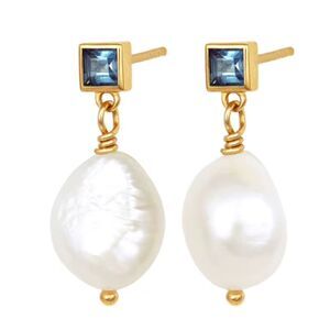 Elegant Natural Baroque Pearl Earrings 925 Sterling Silver Plated in 18K Gold B1